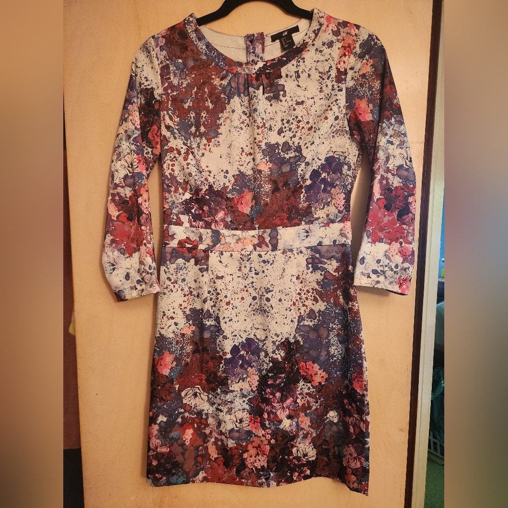 H&M Purple Sheath Dress Long Sleeve Crew Neck